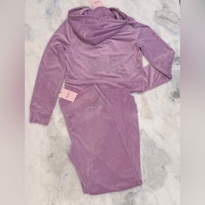 Juicy Couture Lavender Purple Velvet Tracksuit Set Rhinestone Logo Size L NWT